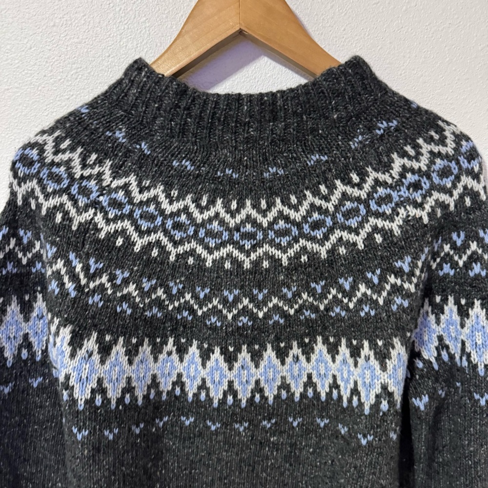 J Crew Fair Isle Wide-Mockneck Sweater Gray Merino Wool Nordic Fair Isle 2024-XS - Picture 6 of 9